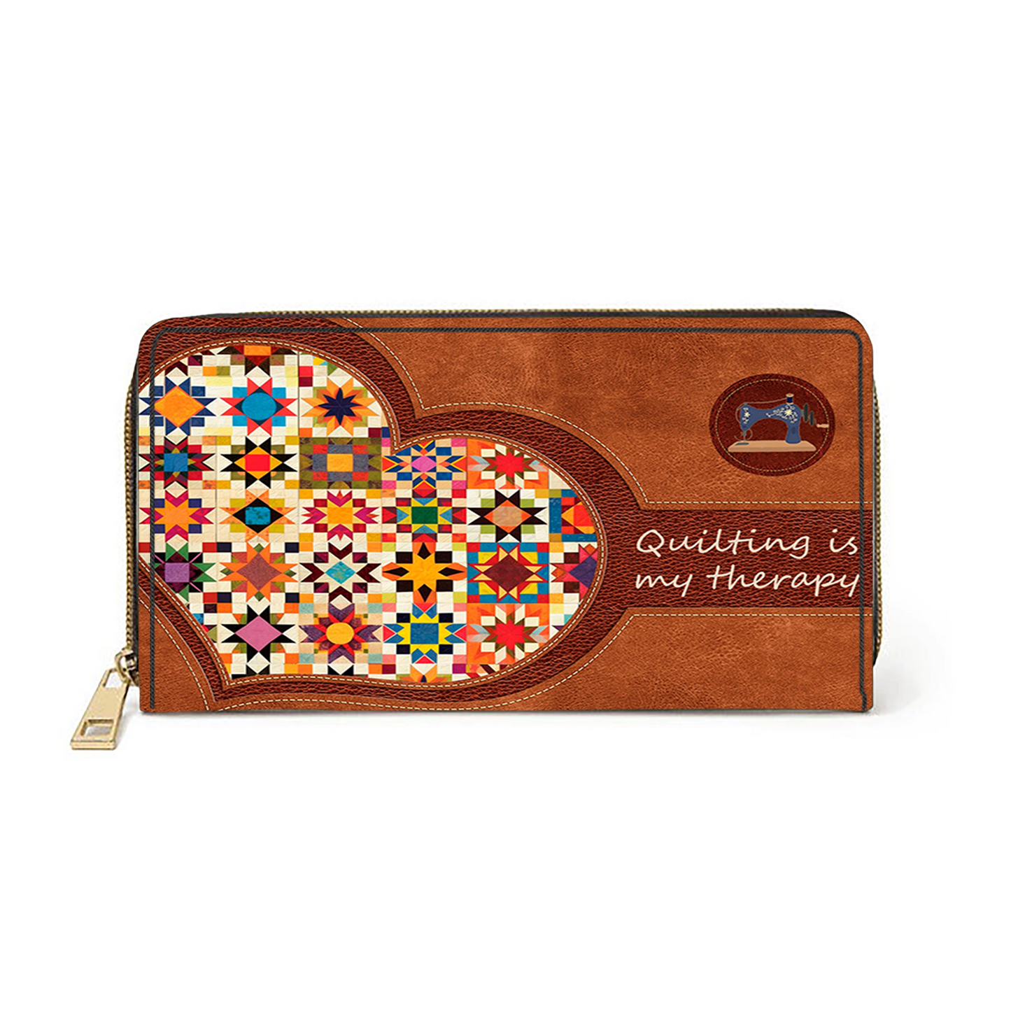 Shineful Quilting Is My Therapy Leather Clutch Purse With Wristlet Strap Handle