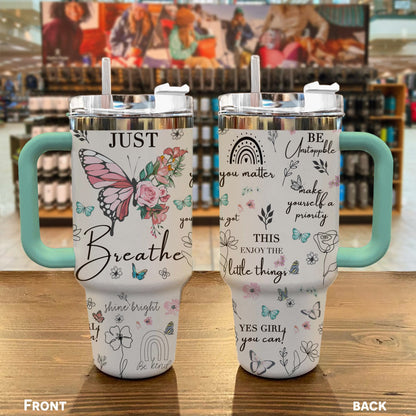 Positive Inspiration 40 Oz Shineful™ Tumbler Just Breath Mn8 Turquoise Blue 40Oz