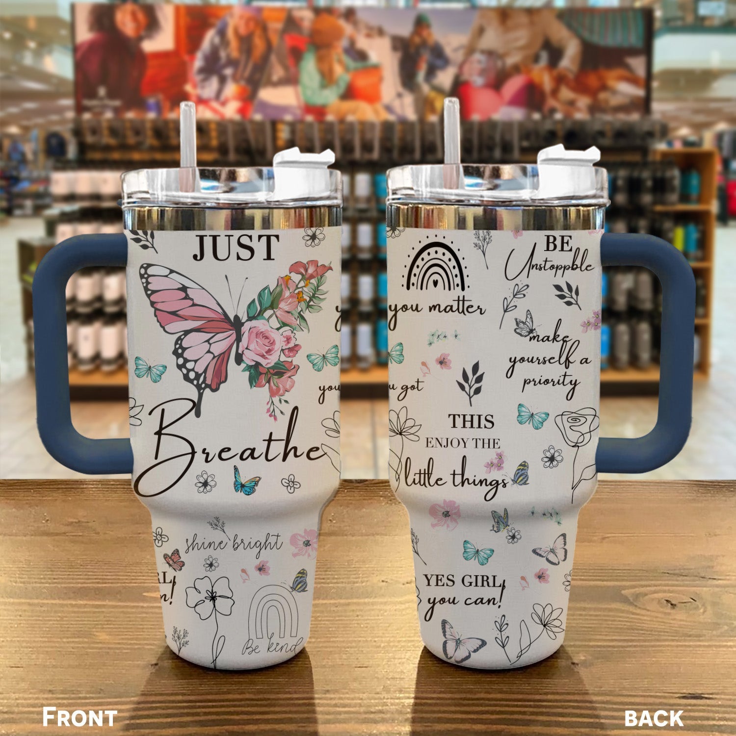 Positive Inspiration 40 Oz Shineful™ Tumbler Just Breath Mn8 Navy 40Oz