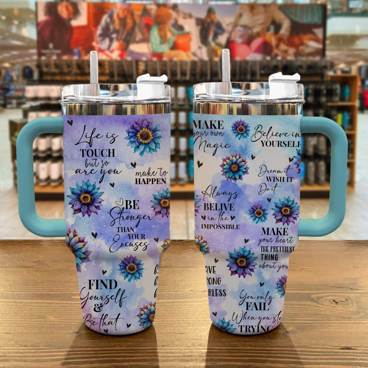 Flower 40 Oz Shineful™ Tumbler Inspiration Mn8 Sky Blue 40Oz