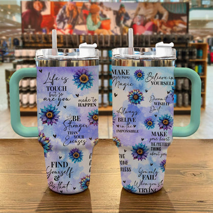 Flower 40 Oz Shineful™ Tumbler Inspiration Mn8 Turquoise Blue 40Oz