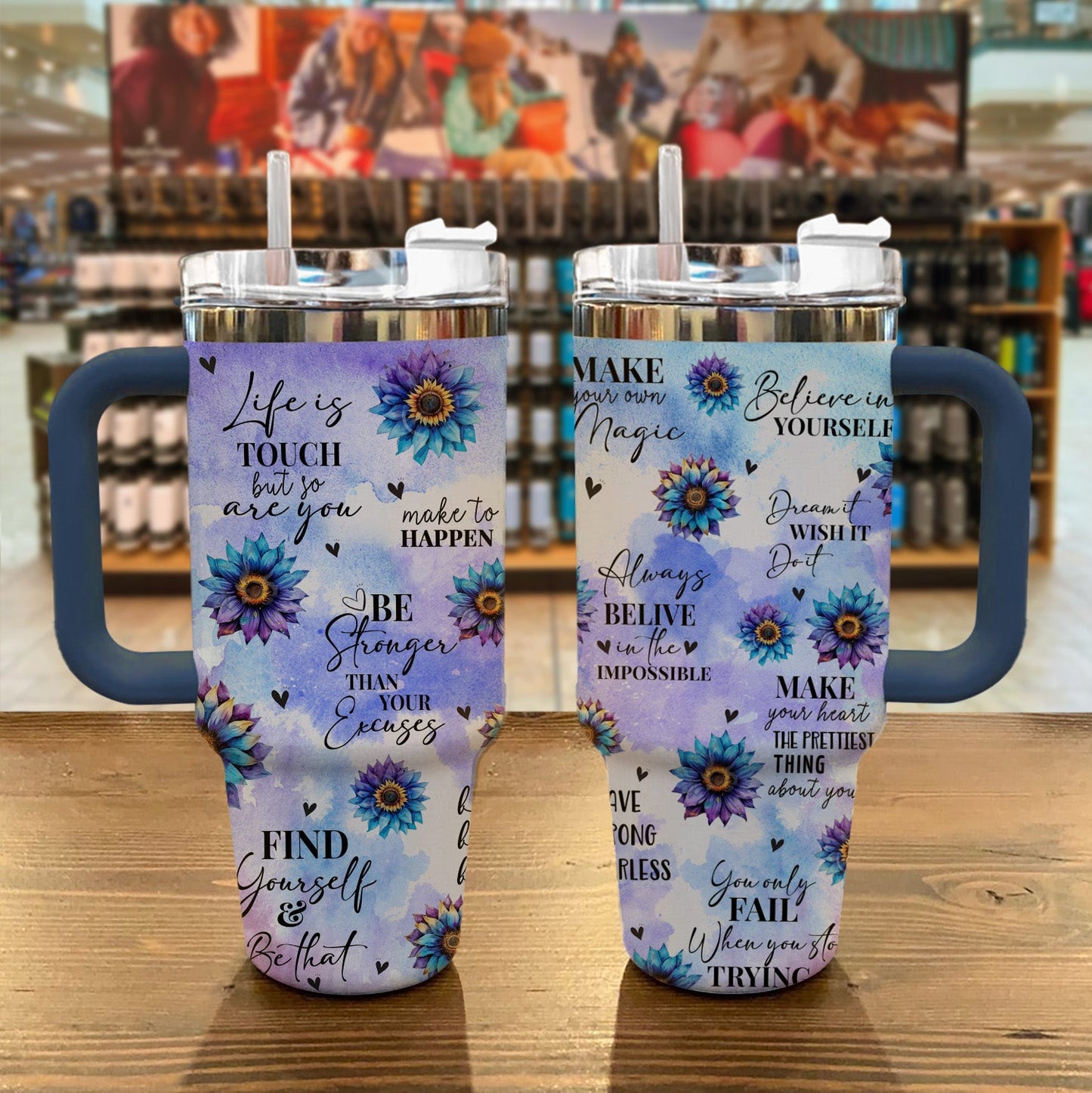 Flower 40 Oz Shineful™ Tumbler Inspiration Mn8 Navy 40Oz