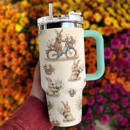 Glänzender Becher Hase mit Blume