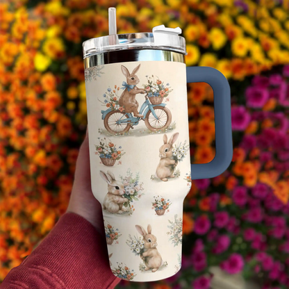 Glänzender Becher Hase mit Blume