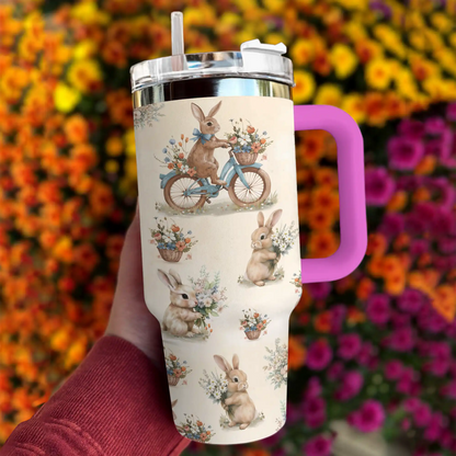 Glänzender Becher Hase mit Blume