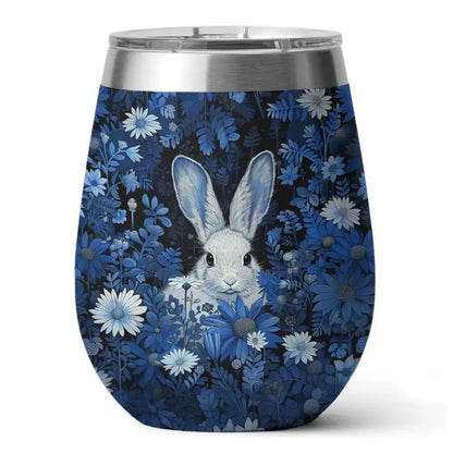 Shineful Wine Tumbler Rabbit In Blue Flower