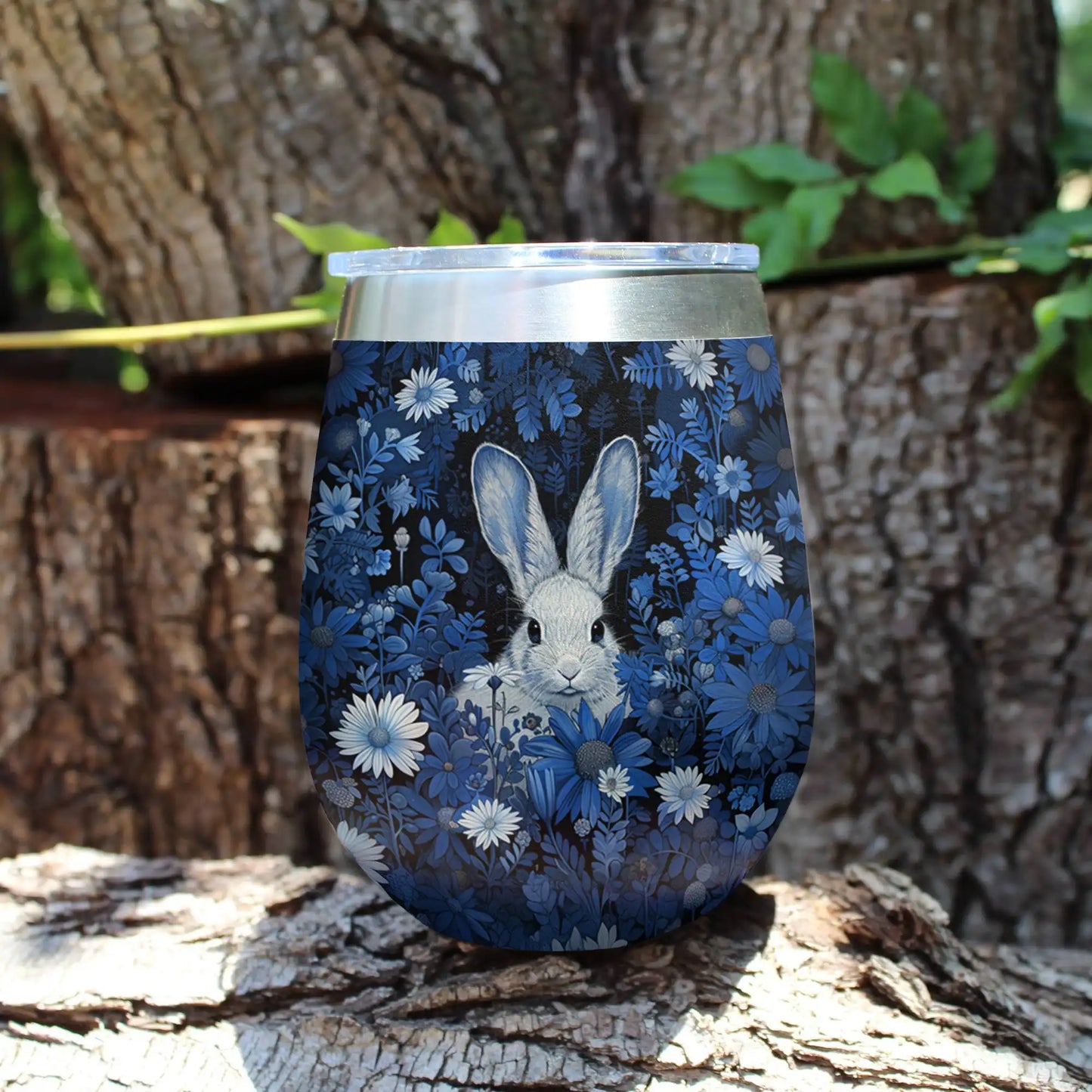 Shineful Wine Tumbler Rabbit In Blue Flower