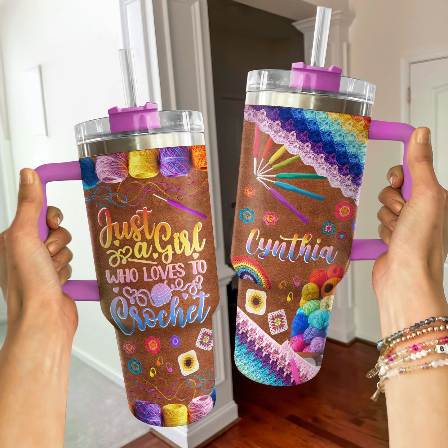 Shineful Tumbler Personalized Crochet Spectrum Delight