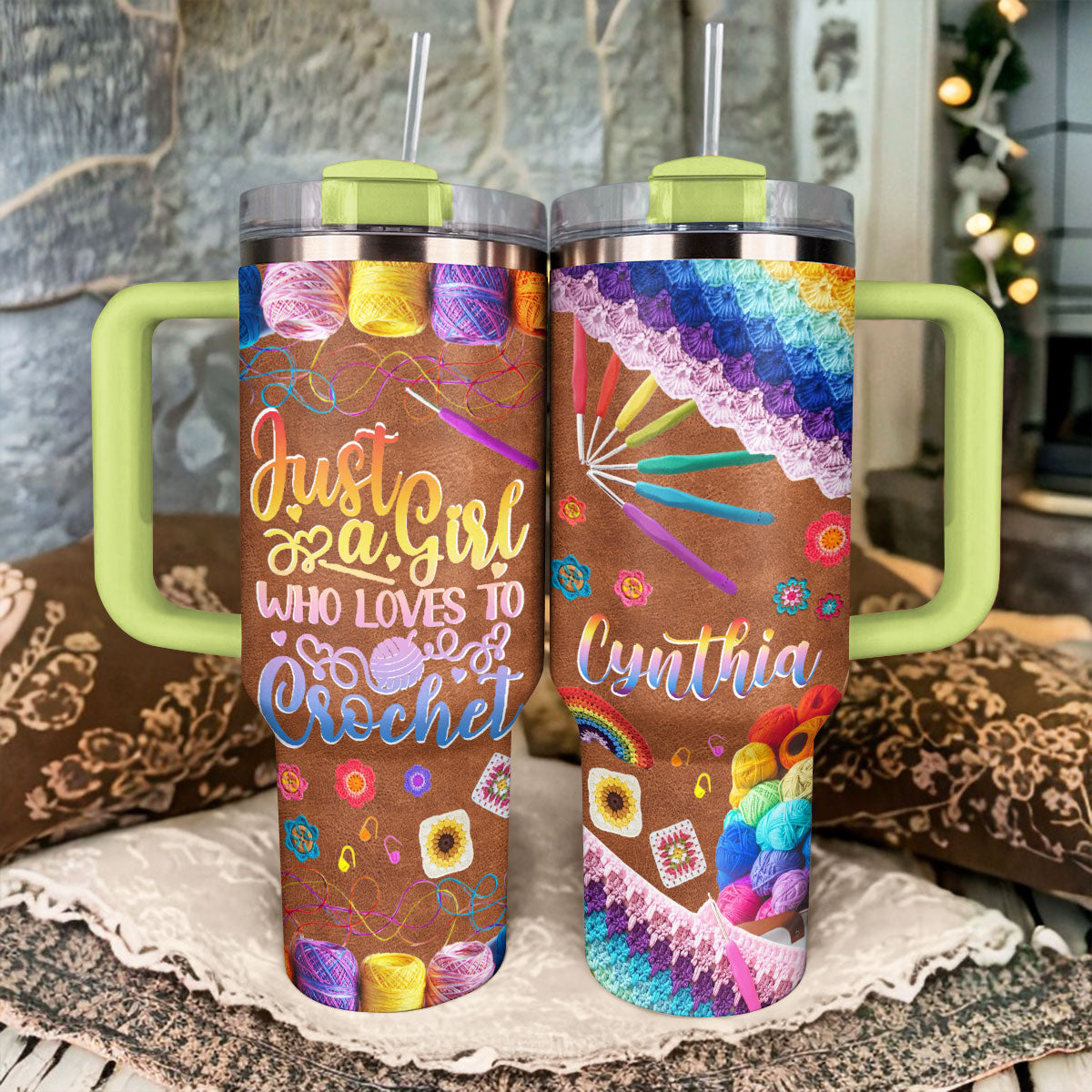 Shineful Tumbler Personalized Crochet Spectrum Delight