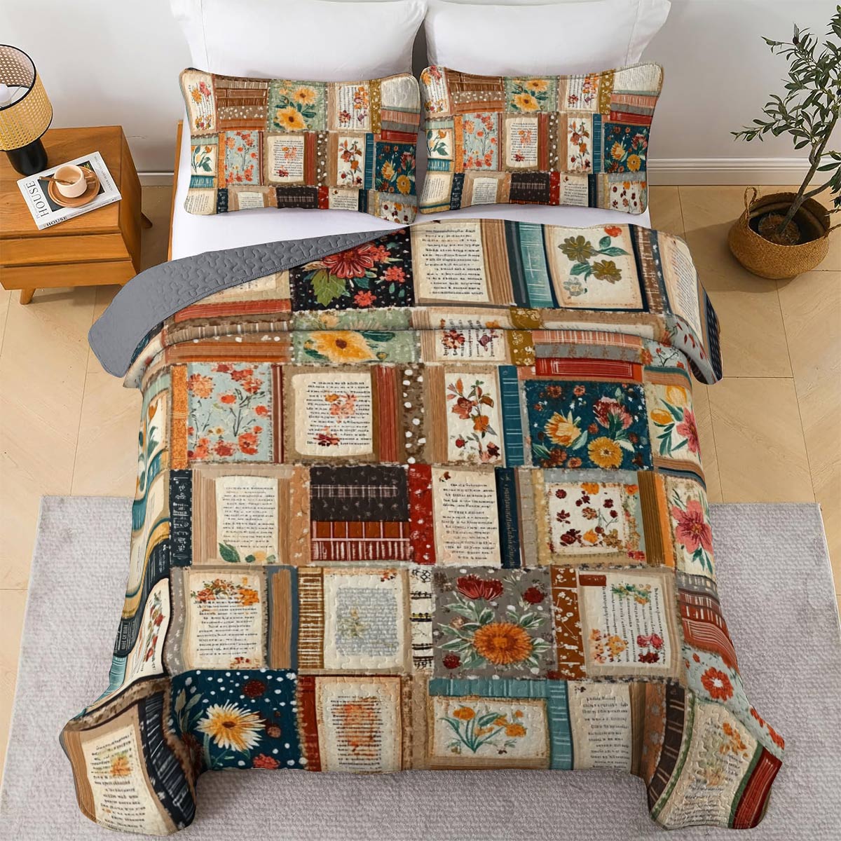 Shineful All Season Quilt 3-Piece Set Fall in Love Reading