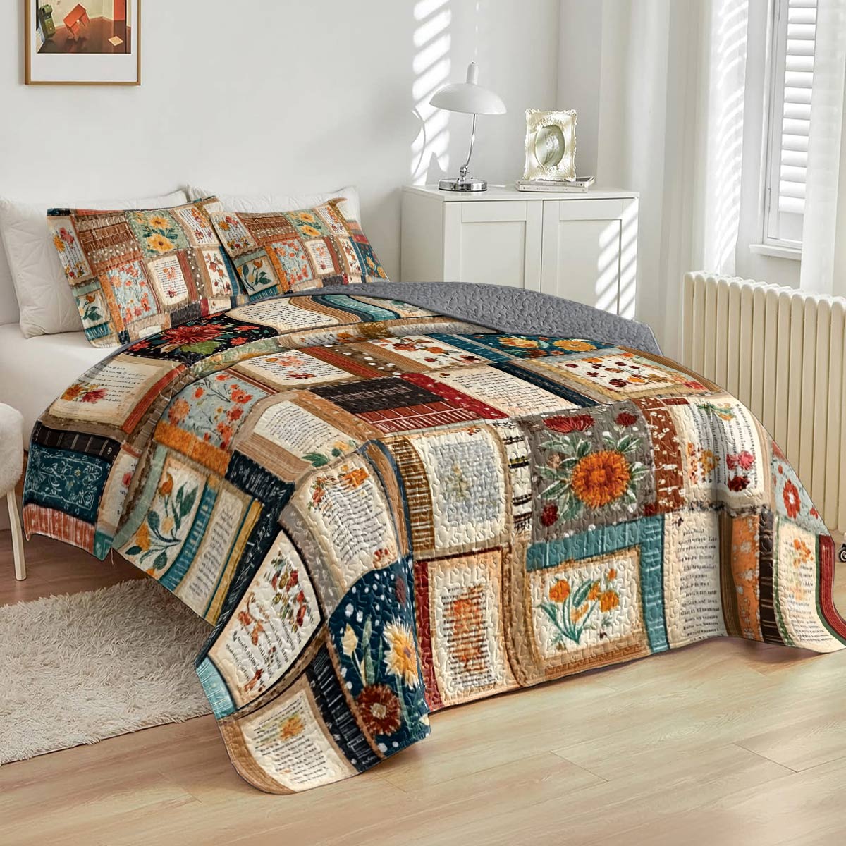 Shineful All Season Quilt 3-Piece Set Fall in Love Reading