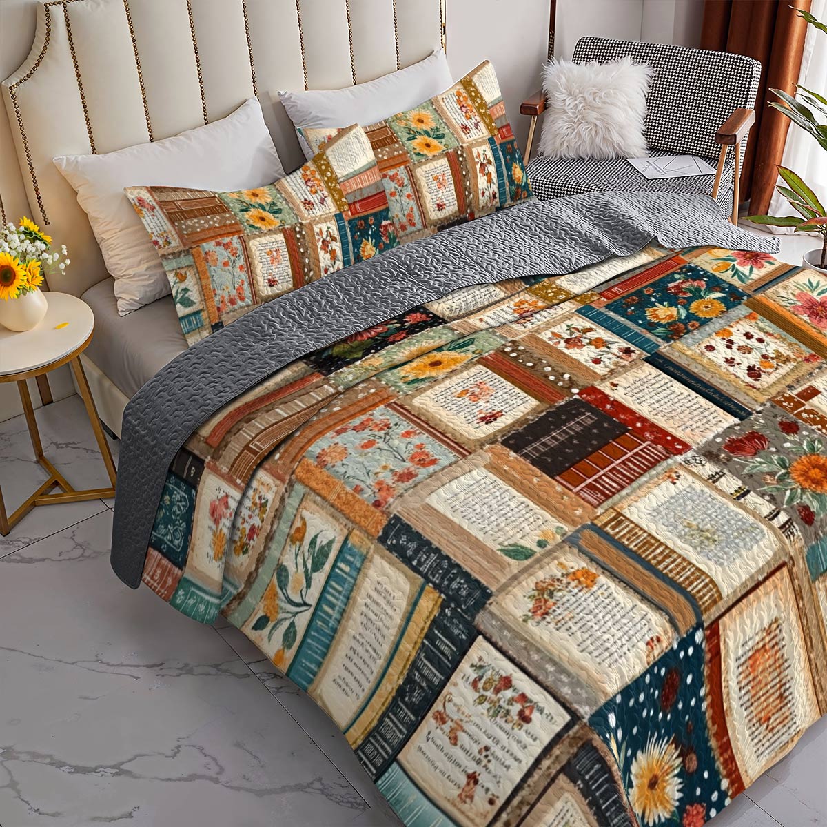 Shineful All Season Quilt 3-Piece Set Fall in Love Reading