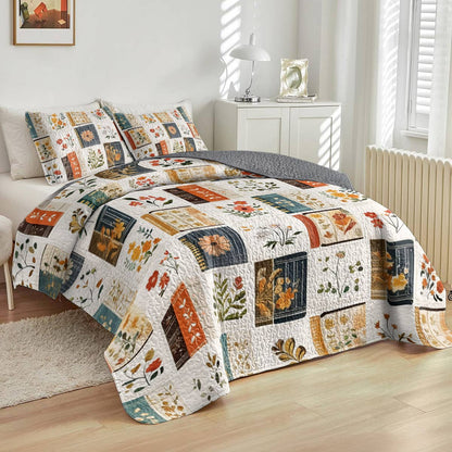 Shineful All Season Quilt 3-Piece Set Books Flowers Lovely