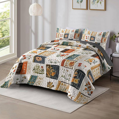 Shineful All Season Quilt 3-Piece Set Books Flowers Lovely