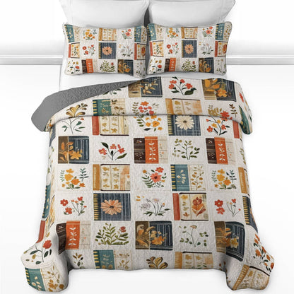 Shineful All Season Quilt 3-Piece Set Books Flowers Lovely