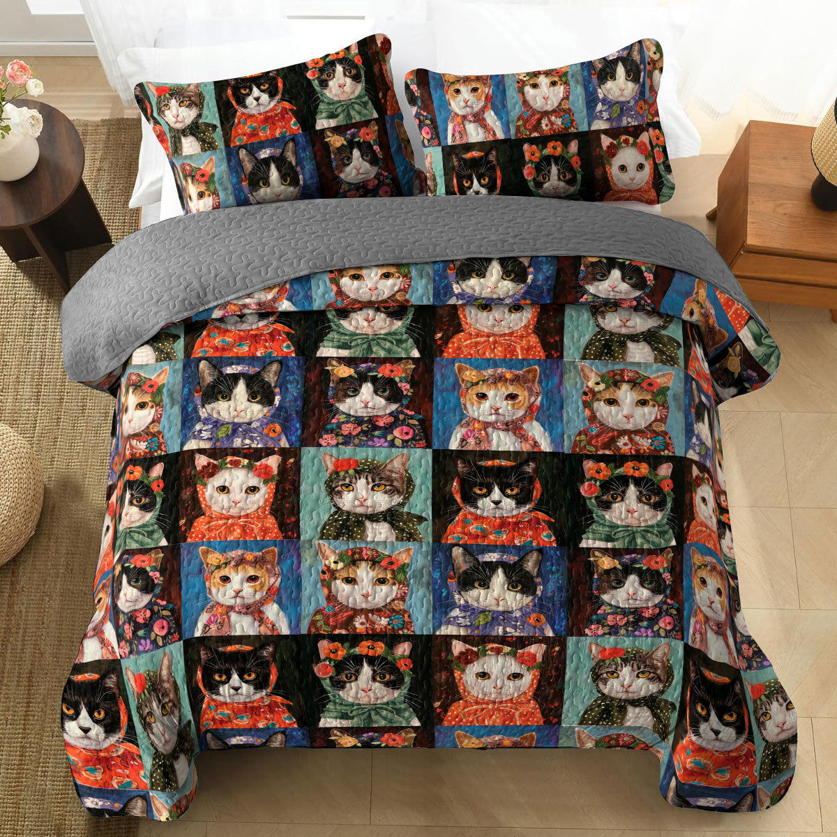 Shineful Quilt 3-Piece Set Vintage Cats