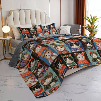 Shineful Quilt 3-Piece Set Vintage Cats