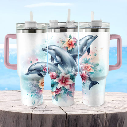 Shineful Tumbler Floral Dolphins