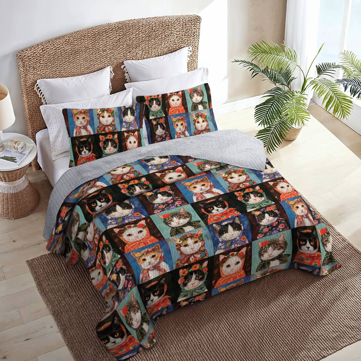 Shineful Quilt 3-Piece Set Vintage Cats