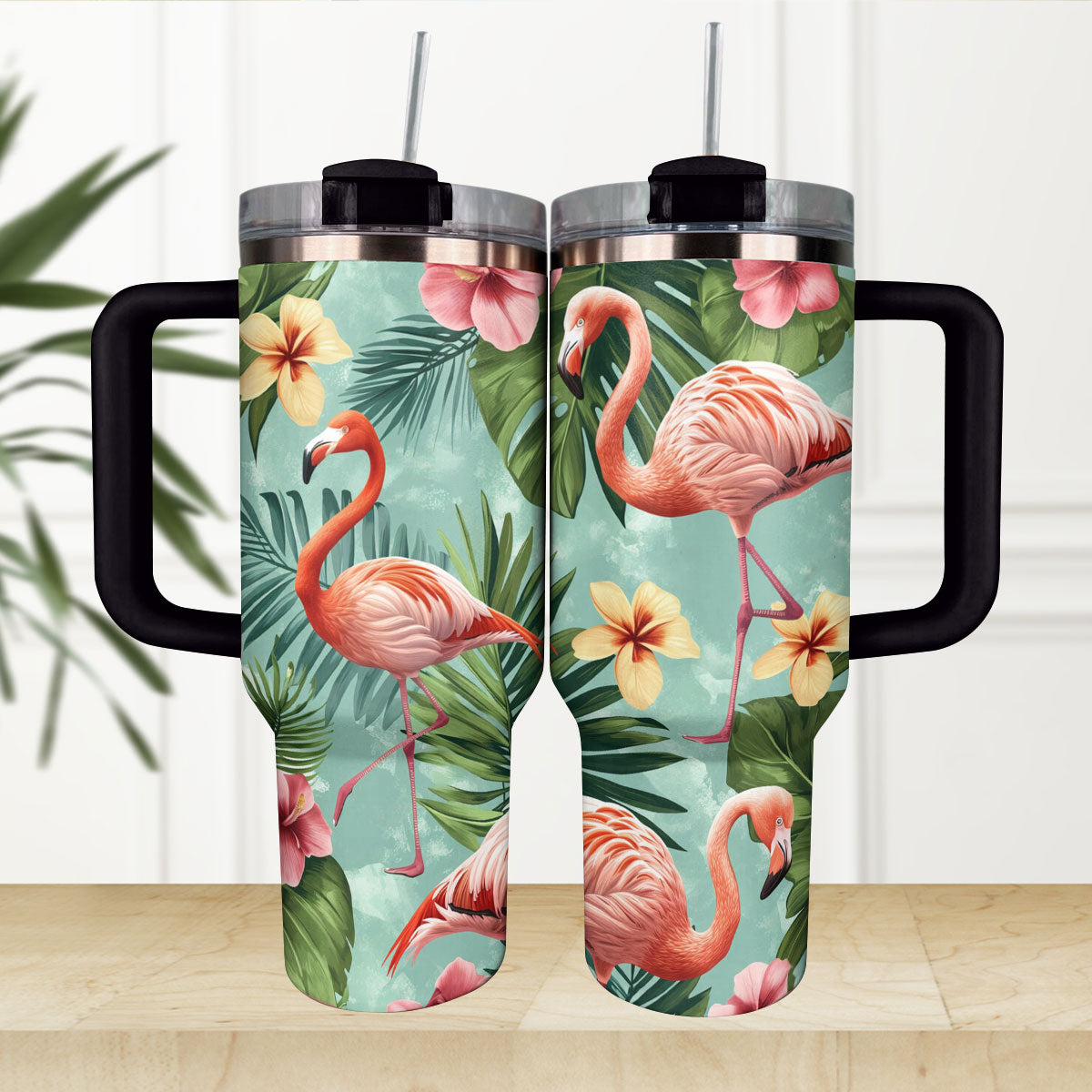 Glänzender Becher Tropische Flamingos