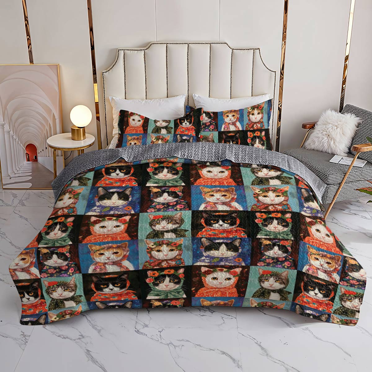 Shineful Quilt 3-Piece Set Vintage Cats