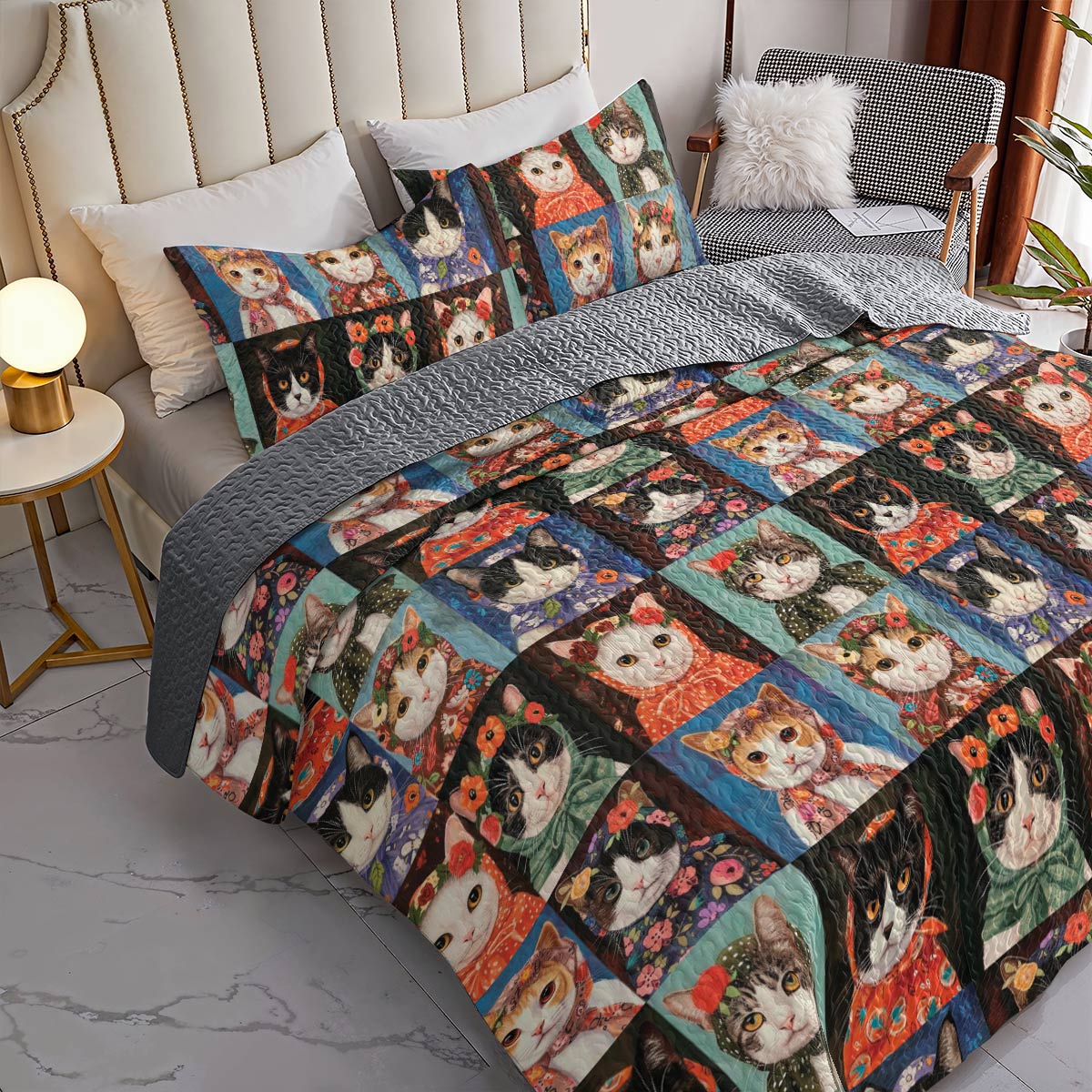 Shineful Quilt 3-Piece Set Vintage Cats