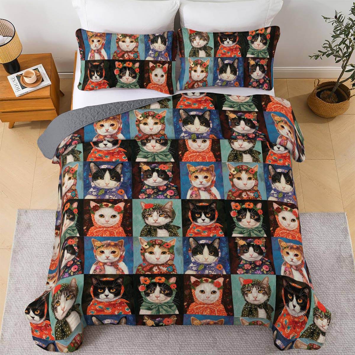 Shineful Quilt 3-Piece Set Vintage Cats