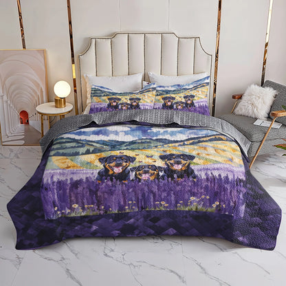 Shineful All Season Quilt 3-Piece Set - Rottweiler Lavender Dream