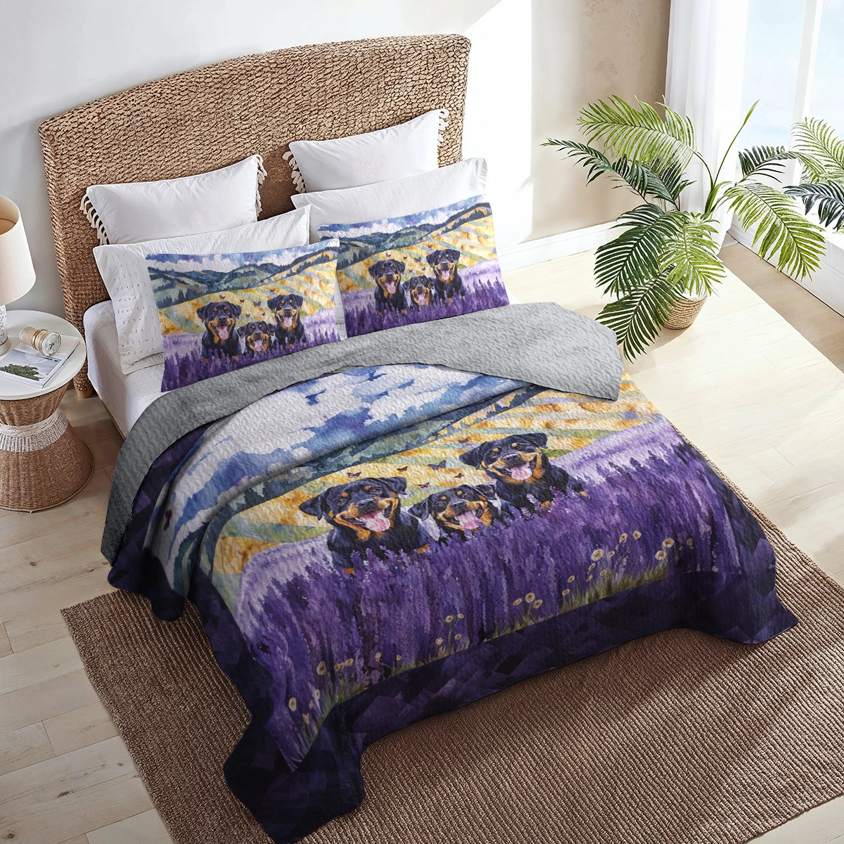 Shineful All Season Quilt 3-Piece Set - Rottweiler Lavender Dream