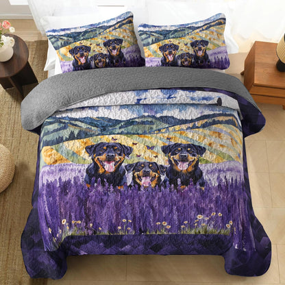 Shineful All Season Quilt 3-Piece Set - Rottweiler Lavender Dream