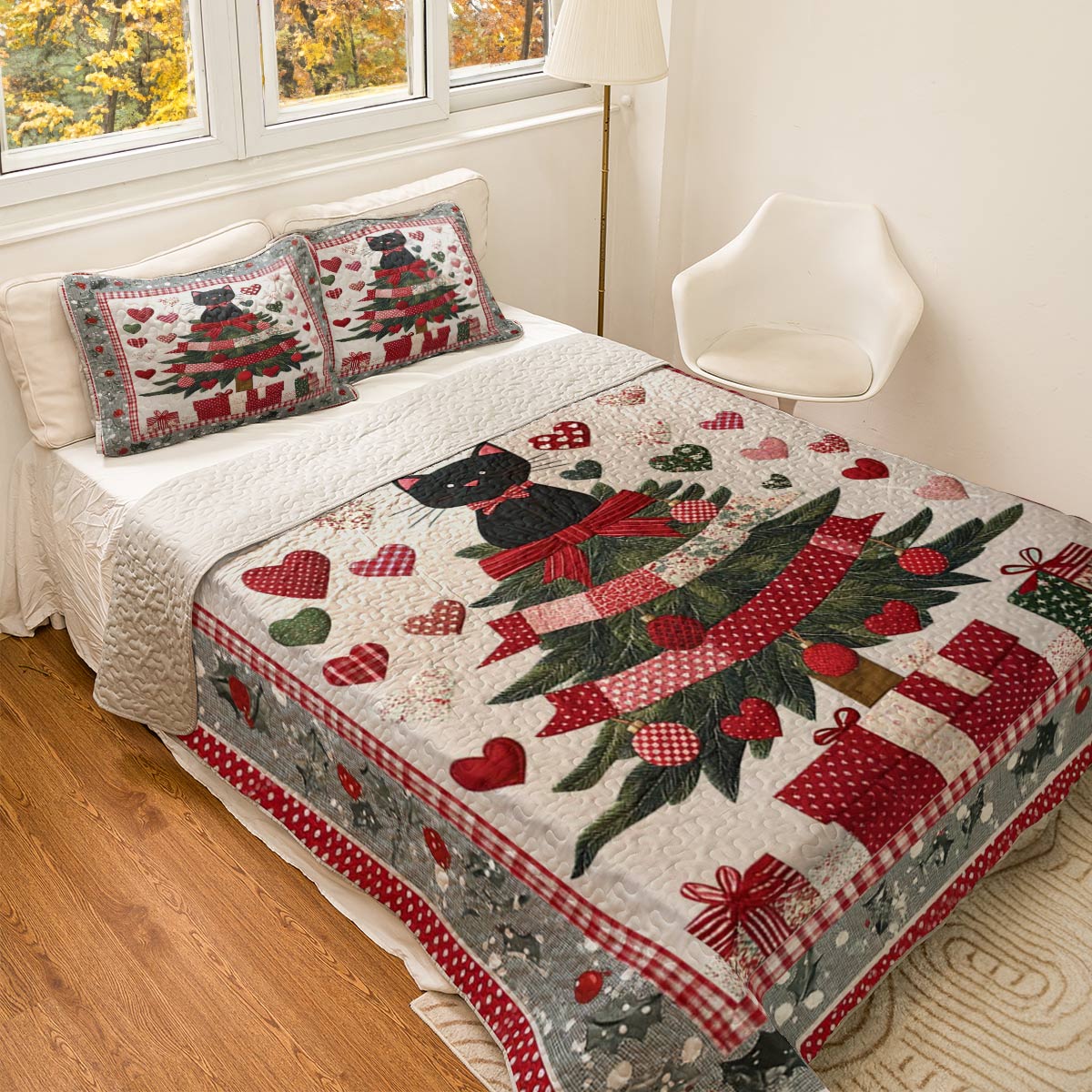 Shineful All Season Quilt 3-Piece Set Pretty Christmas Cats