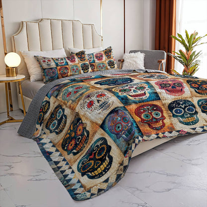 Shineful All Season Quilt 3-Piece Set Sugar Skull Lovely