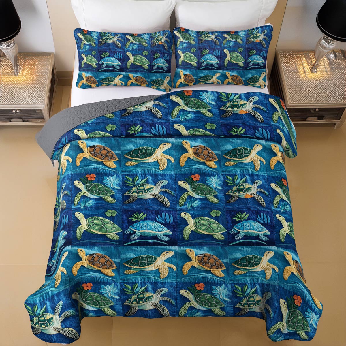 Shineful All Season Quilt 3-Piece Set Sea Turtle Go With The Flow