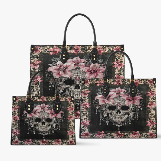 Shineful Leather Bag Beautiful Sugar Skull With Lilies