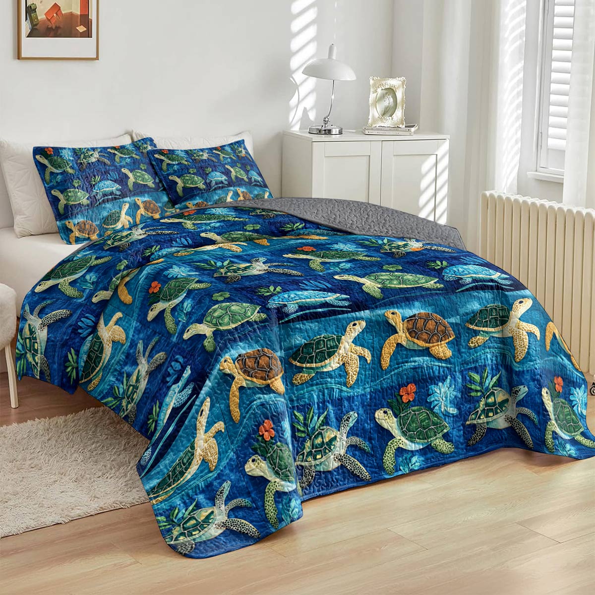 Shineful All Season Quilt 3-Piece Set Sea Turtle Go With The Flow