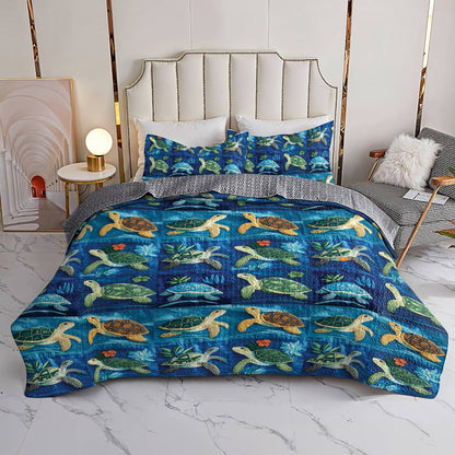 Shineful All Season Quilt 3-Piece Set Sea Turtle Go With The Flow