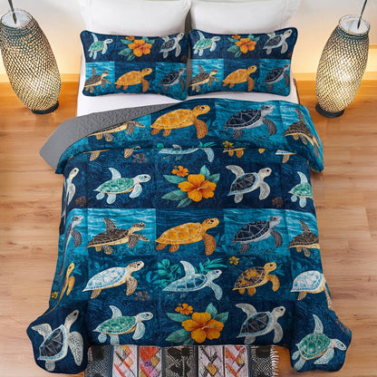 Shineful All Season Quilt 3-Piece Set Pretty Sea Turtle