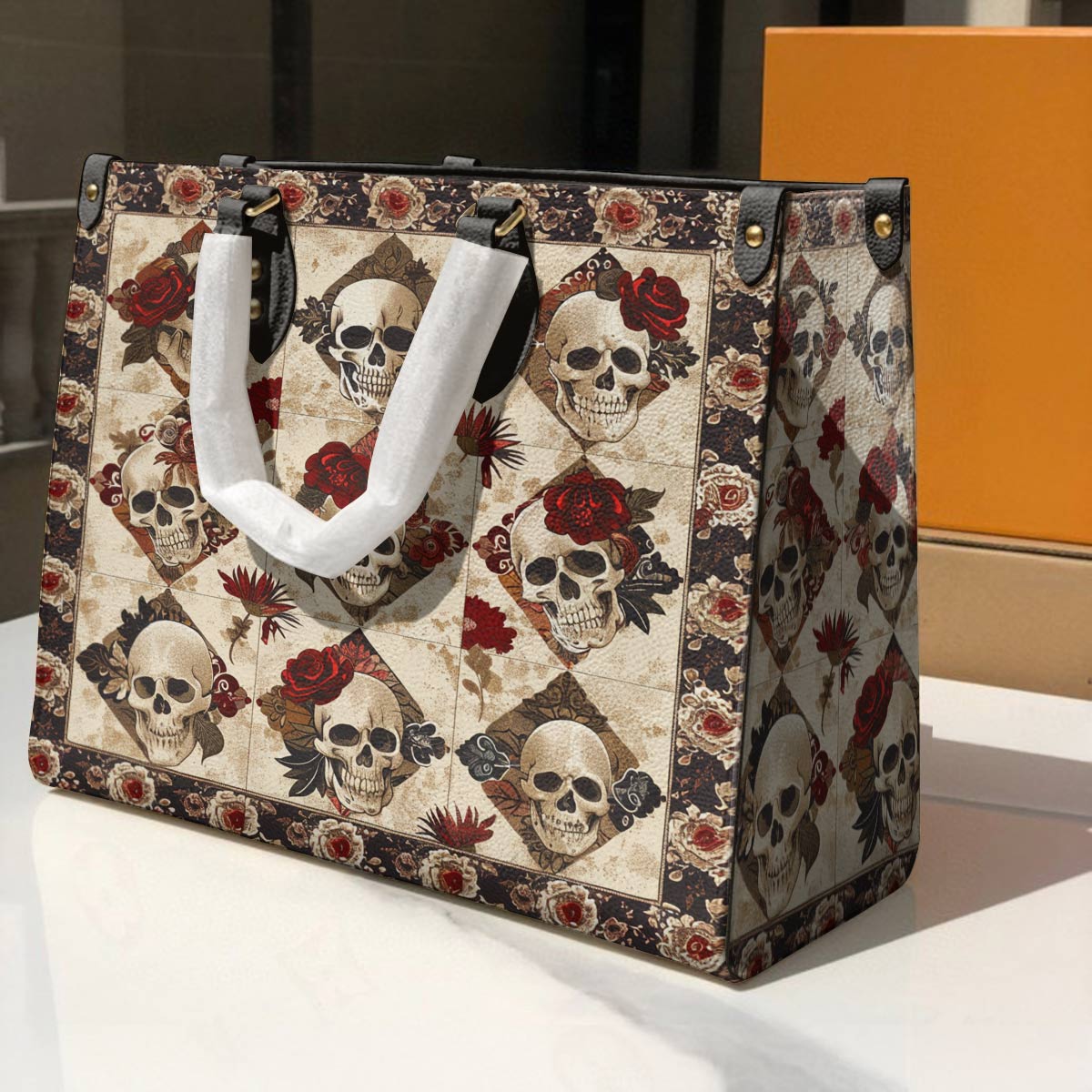 Shineful Leather Bag Charming Skull Roses