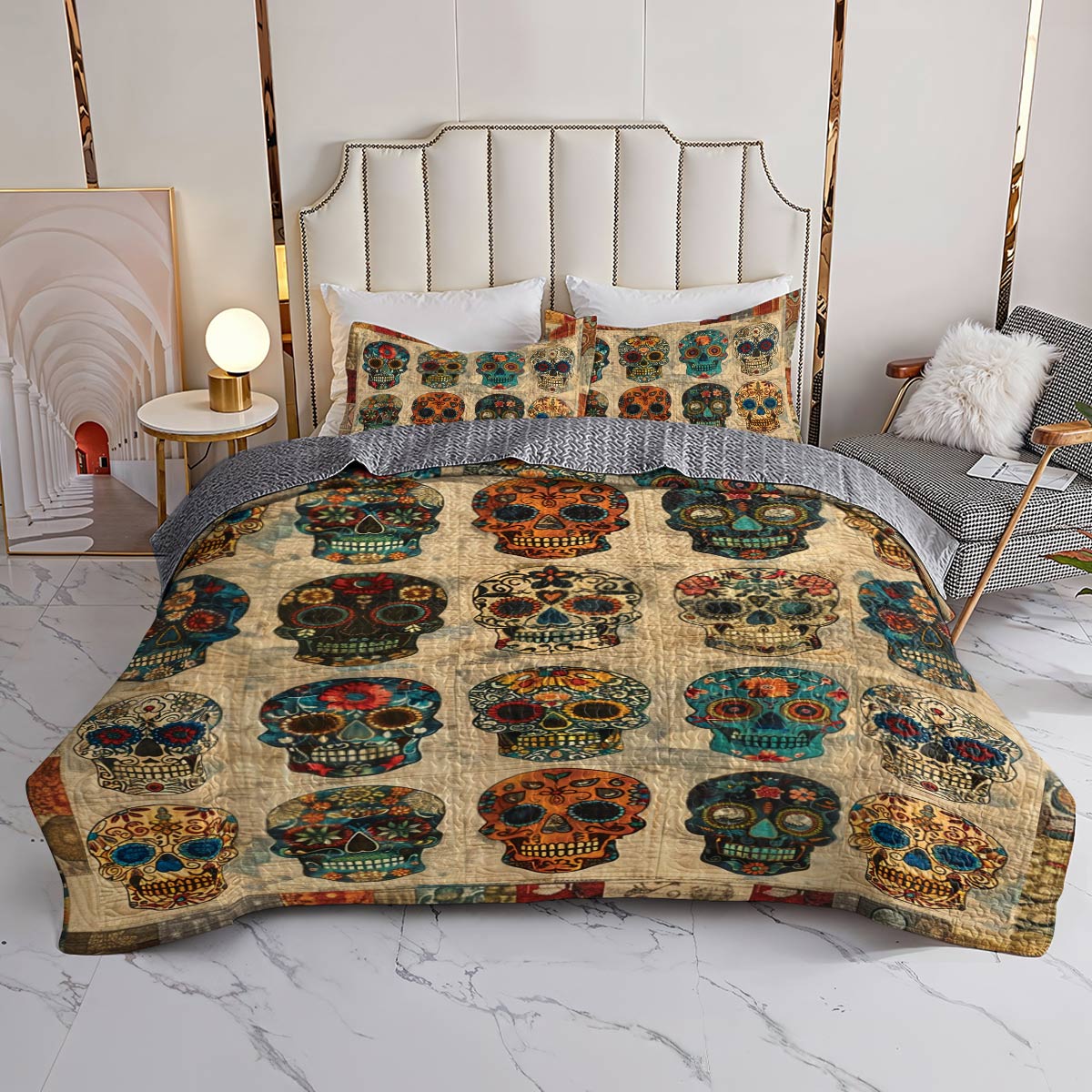 Shineful All Season Quilt 3-Piece Set Old Vintage Sugar Skull