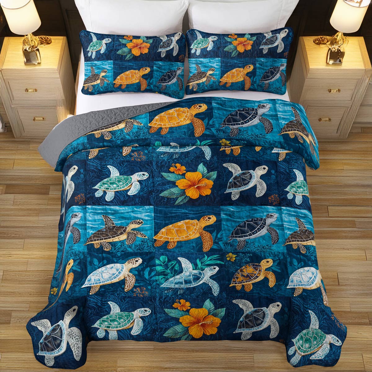 Shineful All Season Quilt 3-Piece Set Pretty Sea Turtle