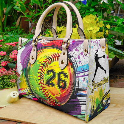 Shineful Personalized Leather Bag Colorful Splashing Softball