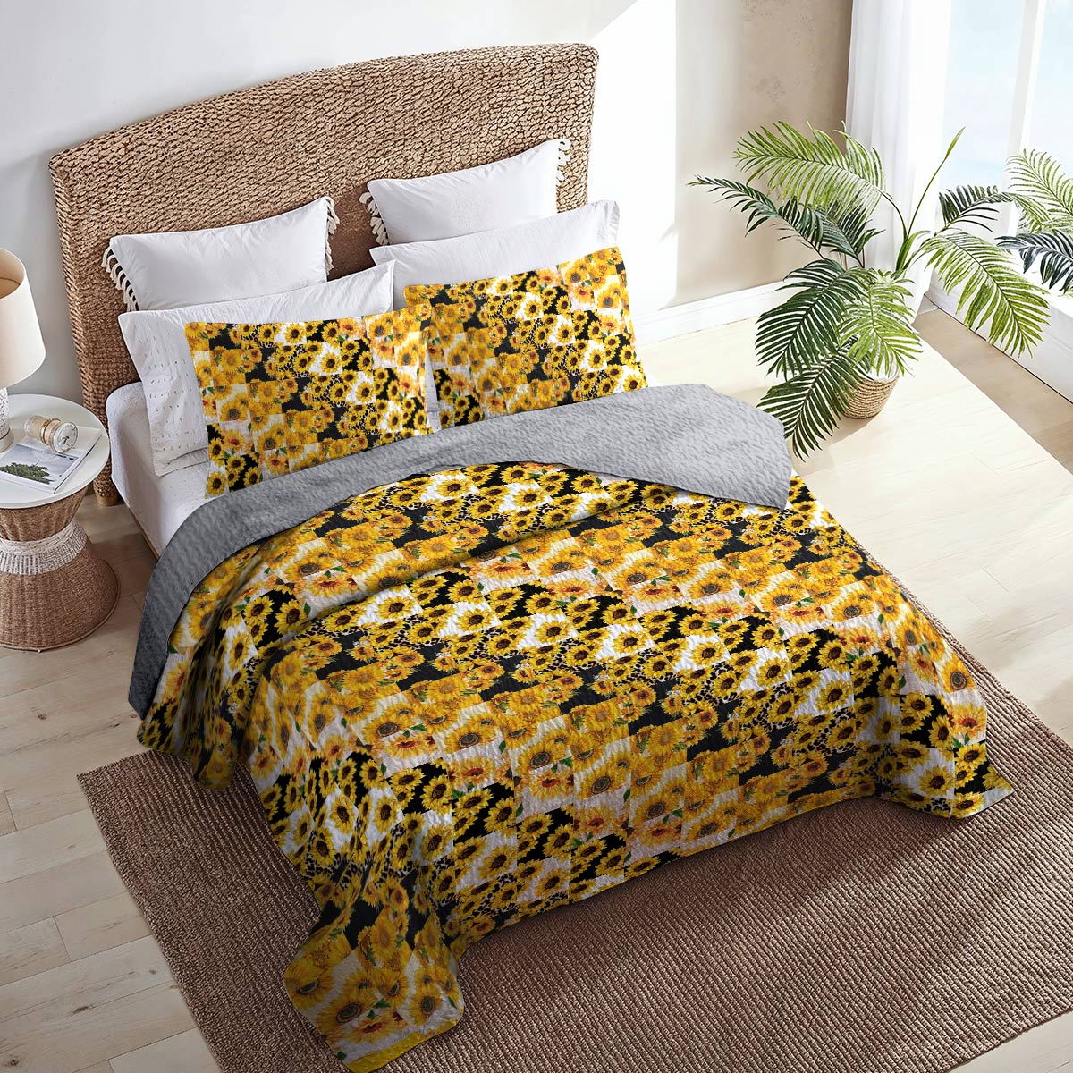 Shineful All Season Quilt 3-teiliges Set Wunderschönes Sonnenblumenmuster