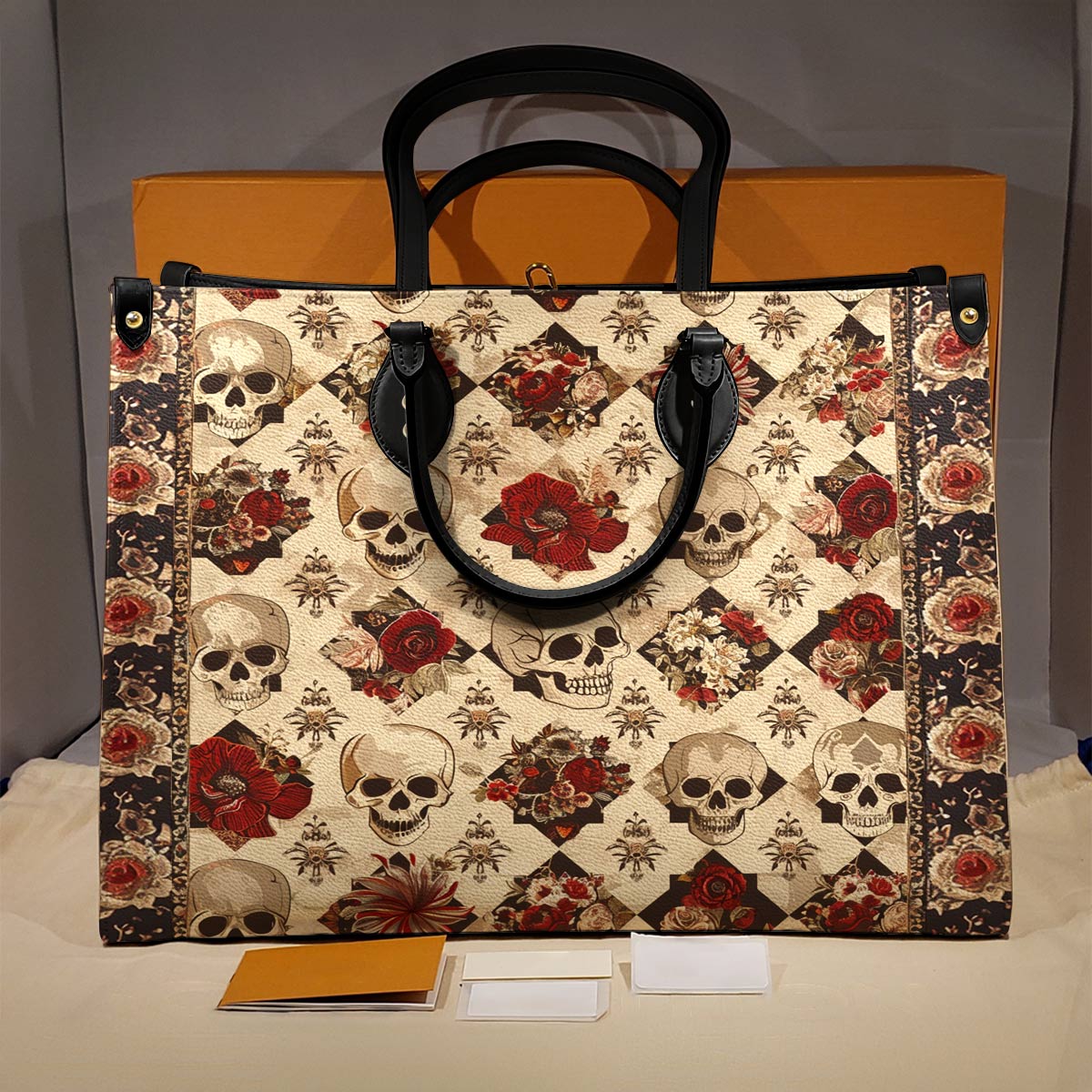 Shineful Leather Bag Elegent Skull Roses