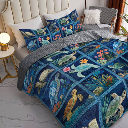 Shineful All Season Quilt 3-Piece Set Stunning Sea Turtle