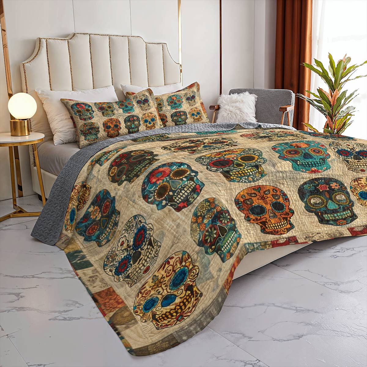 Shineful All Season Quilt 3-Piece Set Old Vintage Sugar Skull