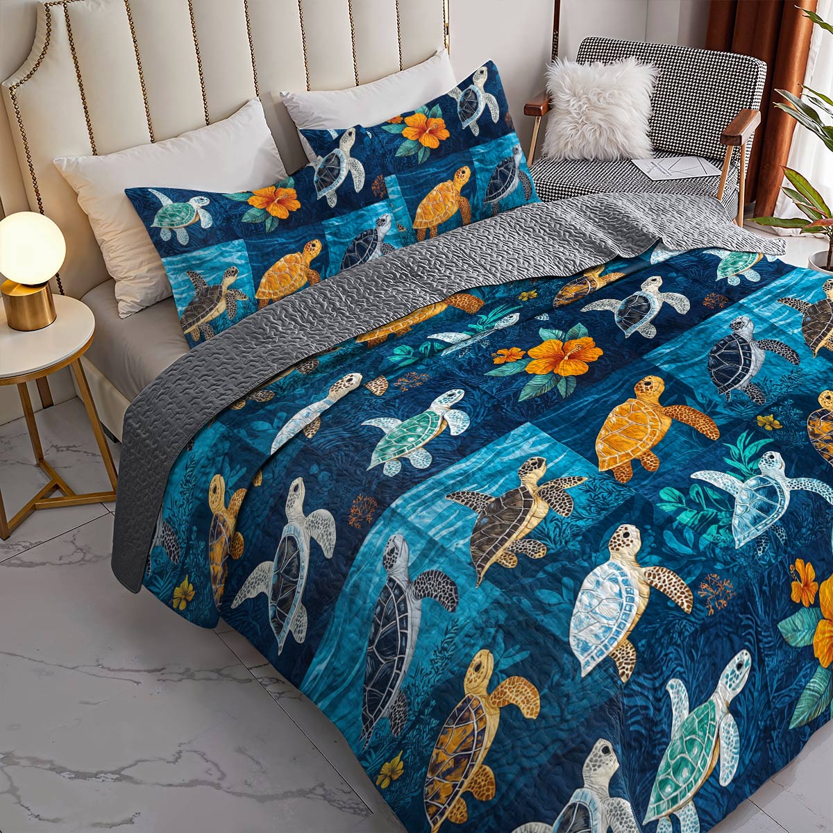 Shineful All Season Quilt 3-Piece Set Pretty Sea Turtle