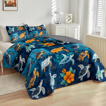 Shineful All Season Quilt 3-Piece Set Pretty Sea Turtle