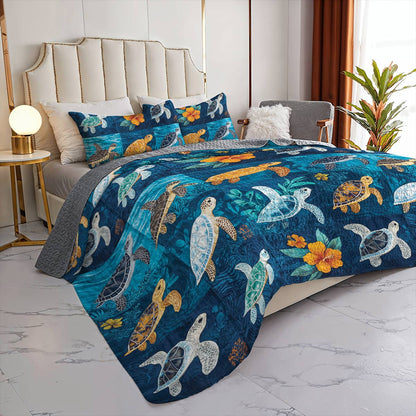 Shineful All Season Quilt 3-Piece Set Pretty Sea Turtle