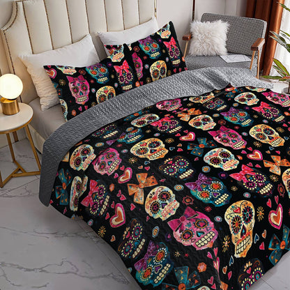 Shineful All Season Quilt 3-teiliges Set Pretty Love Sugar Skull