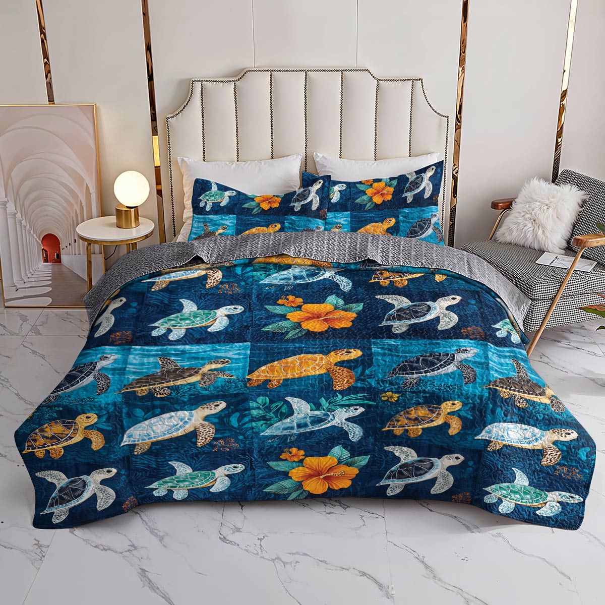 Shineful All Season Quilt 3-Piece Set Pretty Sea Turtle